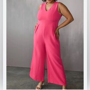 NWOT Calling all SEXY DIVAS Pink Sleeveless JUMPSUIT Pockets V Neck Plus SZ:3X